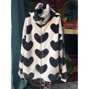 Believe soft faux fur lined jacket black and white with hearts size 2XL Fabulous